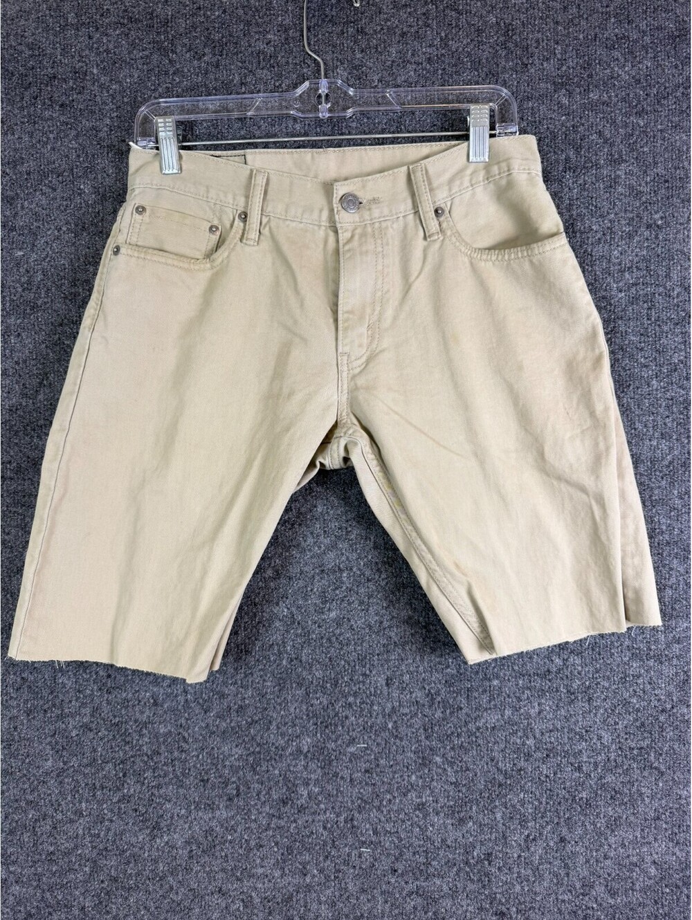 Levis 514 Shorts Mens 30 Beige Khaki Denim Cut Off Raw Hem Canvas Twill